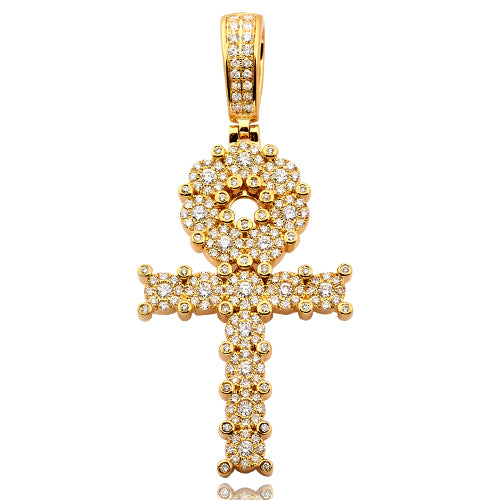 14KY 1.35CTW DIAMOND FLEUR DESIGN ANKH CROSS