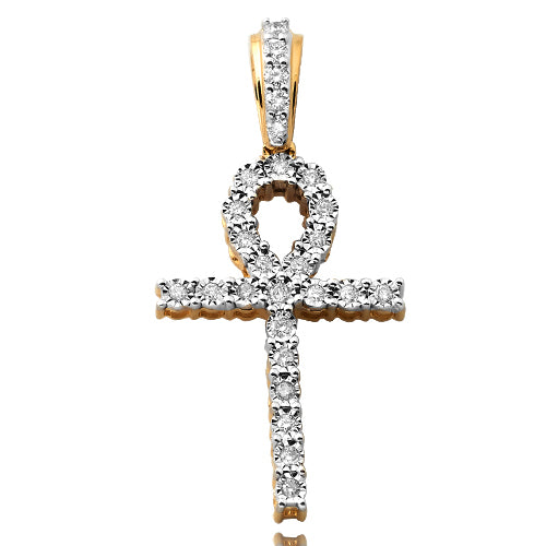 10KY 0.20CTW ILLUSION SET DIAMOND ANKH CROSS