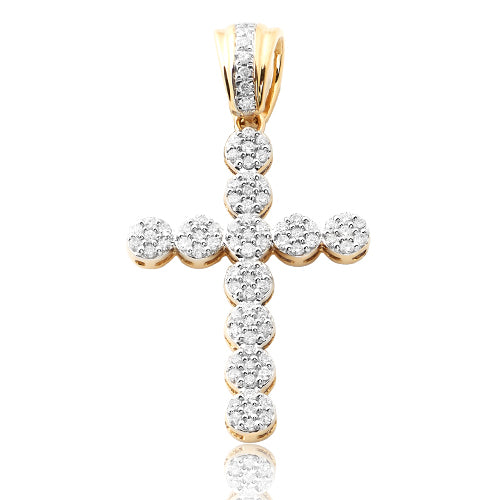 14KY 0.50CTW DIAMOND ROUND CLUSTER CROSS PENDANT