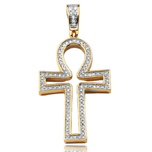 10KY 0.25CTW DIAMOND OPEN ANKH CROSS PENDANT