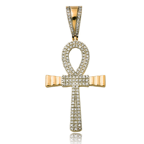 10KY 0.20CTW DIAMOND ANKH CROSS PENDANT WITH GOLD