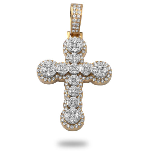 14KY+W 2.30CTW DIAMOND ROUND CLUSTER FLARED CROSS