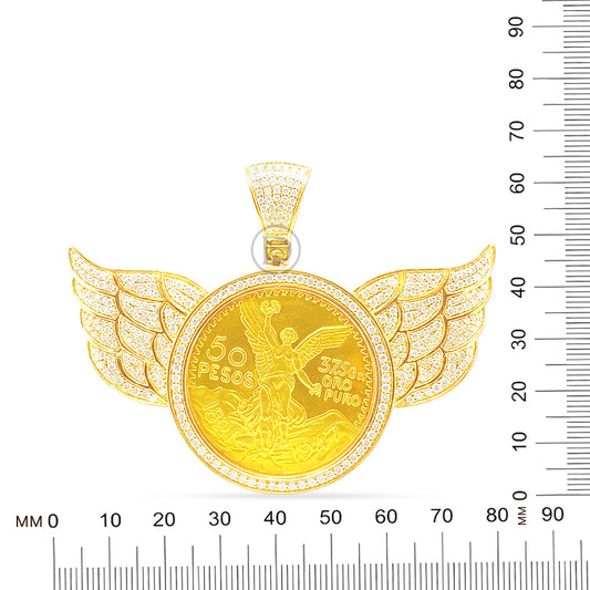 10K Yellow Gold Centenario 50 Pesos Coin Diamond Pendant with Wings