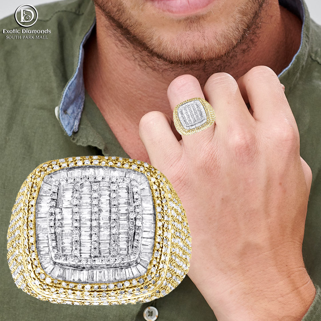 DIAMOND MENS RING 5.00 CT BAGUETTE 14K YELLOW GOLD