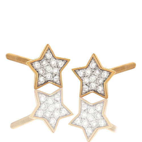 14KY 0.10CTW DIAMOND FLAT STAR EARRING STUDS