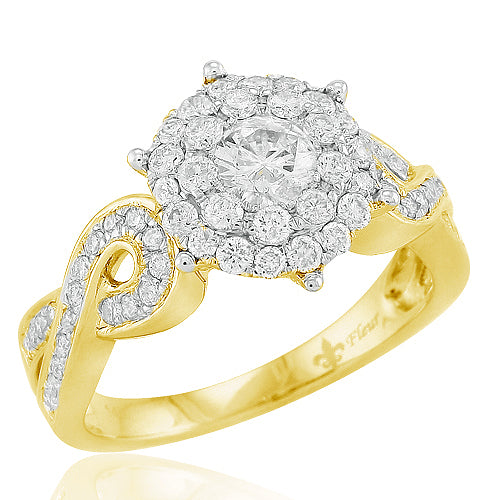 Diamond Engagement Ring 1 CTW Princess & Round Cut w/ Baguettes 10K White Gold