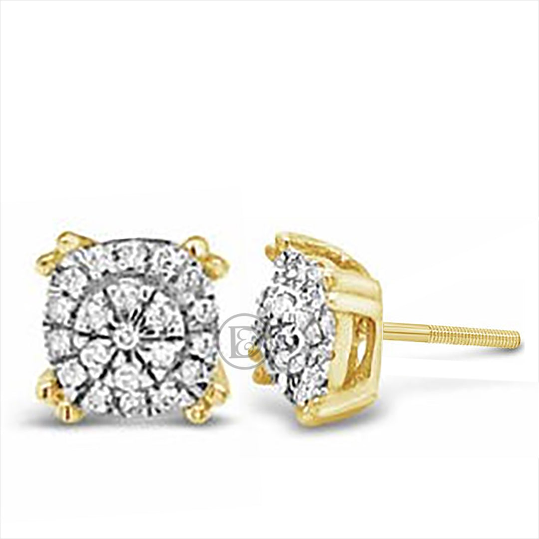 10K Yellow Gold .07ct Diamond Square Earrings w/ 3D Circle Detail
