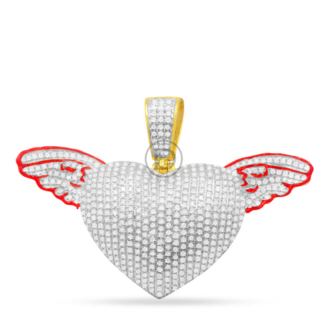 10K Yellow Gold Heart With Wings Pendant with 1.45CT Diamonds