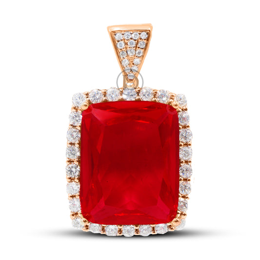 10K Yellow Gold Pendant With 1.50CT Diamonds and synthetic Ruby