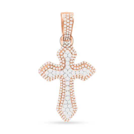 14K YELLOW GOLD 3-D POINTED CROSS PENDANT WITH 2.10 CT DIAMONDS