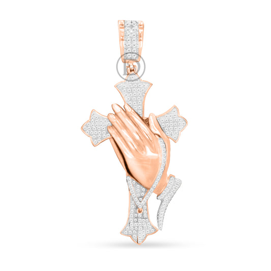 10k Yellow Gold Praying Hand Pendant With 0.65CT Diamonds