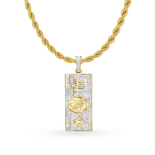 10K Yellow Gold $100 Bill Pendant With 1.00CT Diamonds