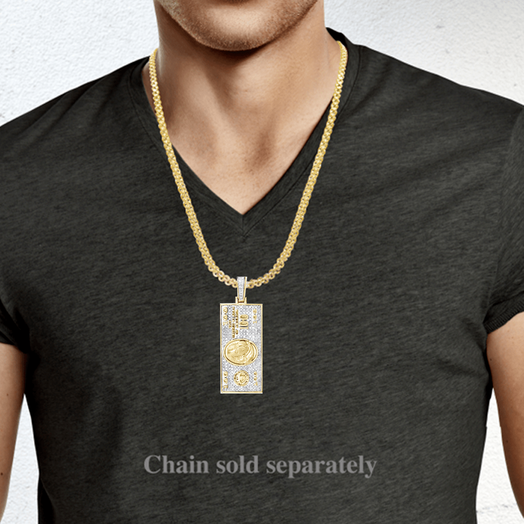 10K Yellow Gold $100 Bill Pendant With 1.00CT Diamonds