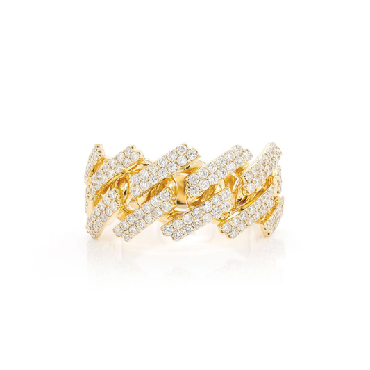 10K Yellow Gold Men's Cuban Ring With 2.65CT Diamonds