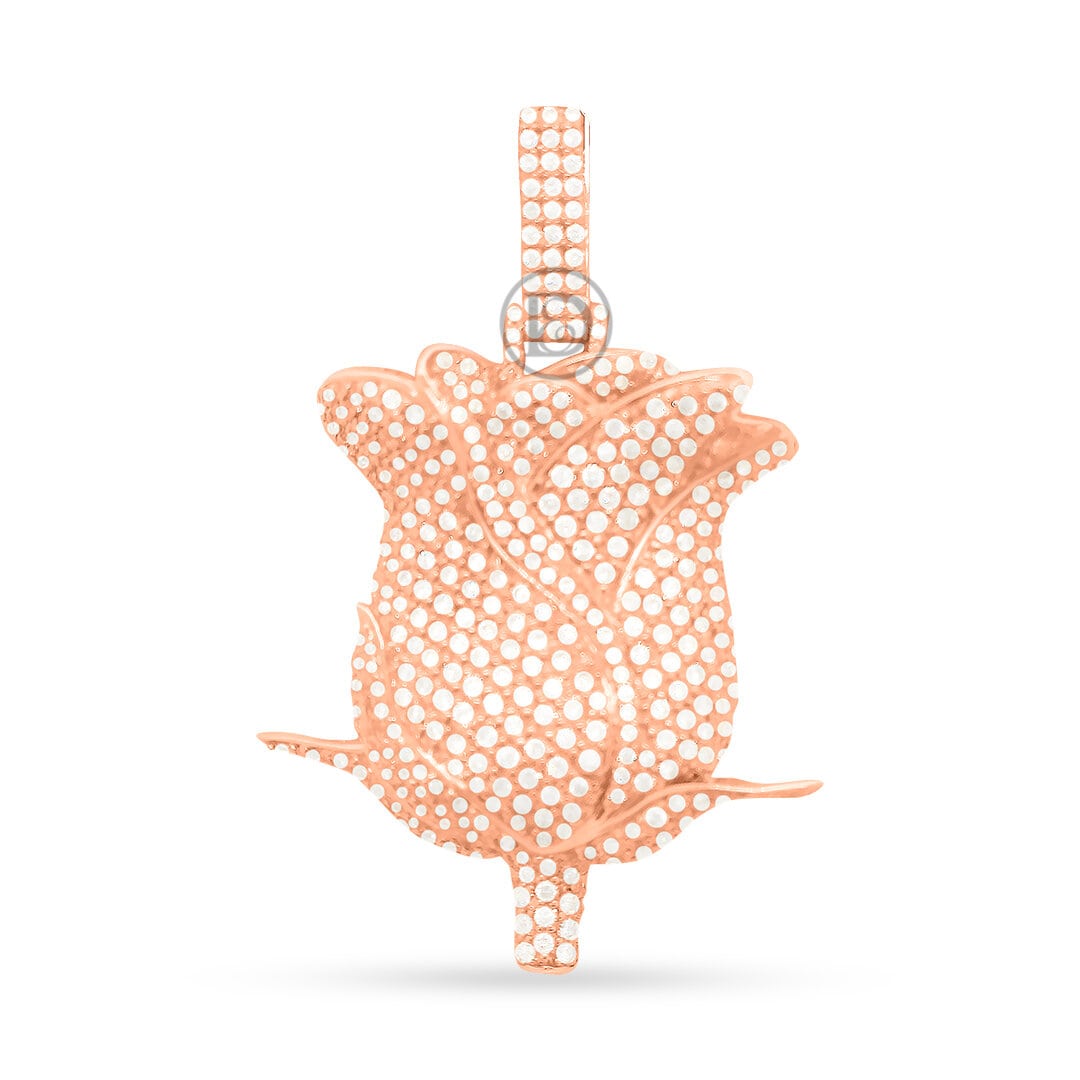 10K Yellow Gold Custom Rose Pendant With 3.50CT Diamonds