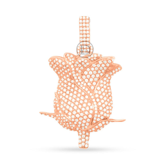 10K Yellow Gold Custom Rose Pendant With 3.50CT Diamonds