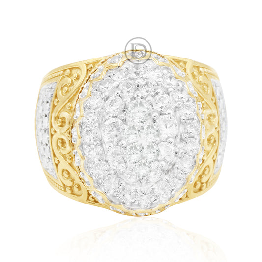 10K Yellow Gold Men's Ring With 2.10CT Diamonds