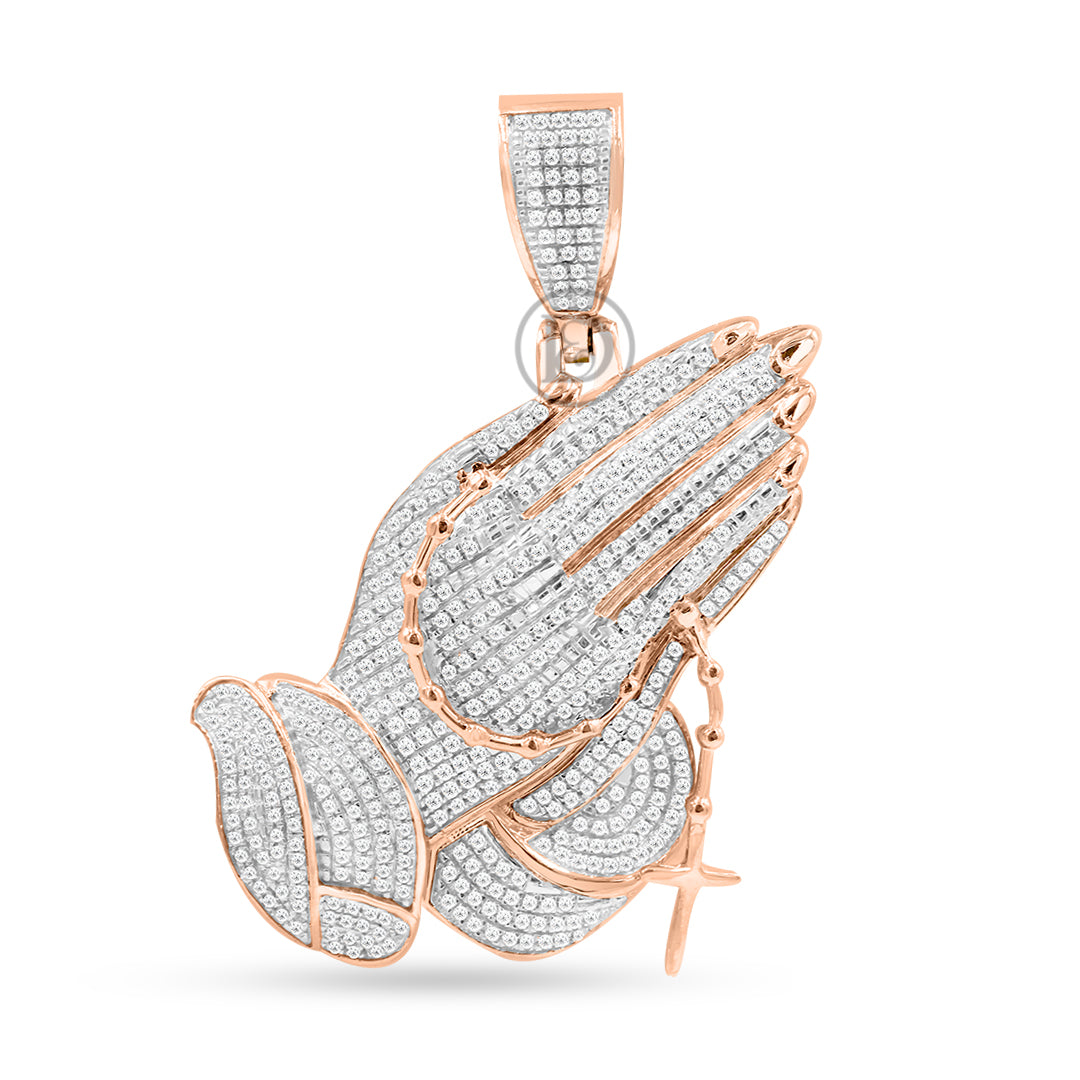 10k Yellow Gold Praying Hand Pendant With 0.74 CT Diamonds