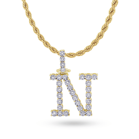 10K Yellow Gold Initial Pendant With 0.17CT Diamonds