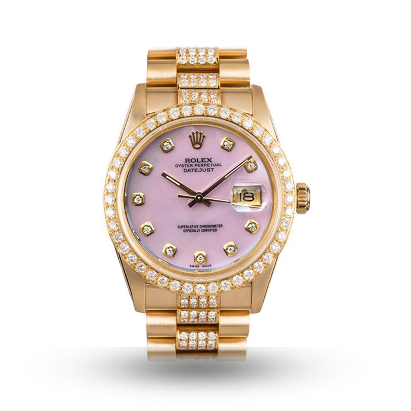 ROLEX PRESIDENTIAL DATE JUST WITH CUSTOM DIAL 5.00 CT DIAMONDS