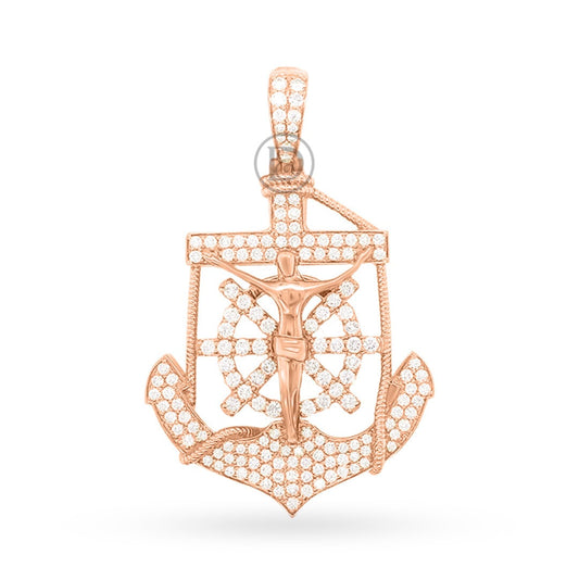 10K Yellow Gold Anchor Jesus Pendant With 1.75CT Diamonds