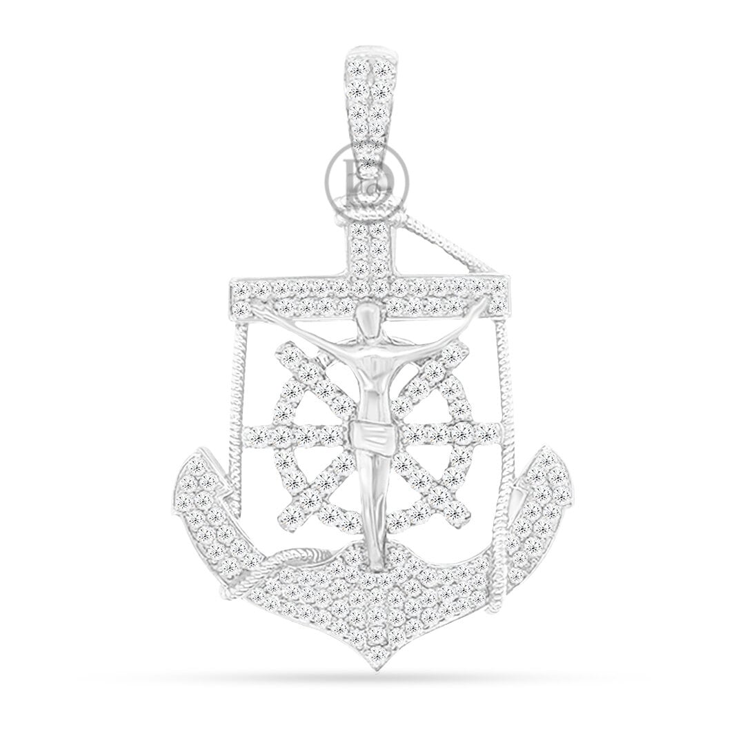 10K Yellow Gold Anchor Jesus Pendant With 1.75CT Diamonds
