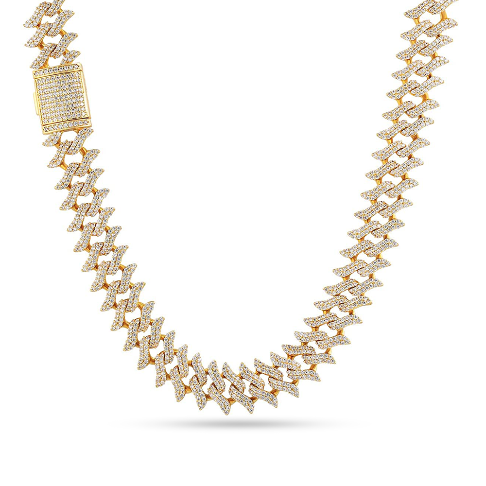 10K Yellow Gold Men's Spike Cuban Chain With 10.0 CT Diamonds