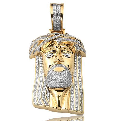 10KY 0.65CTW DIAMOND JESUS PENDANT WITH CROWN