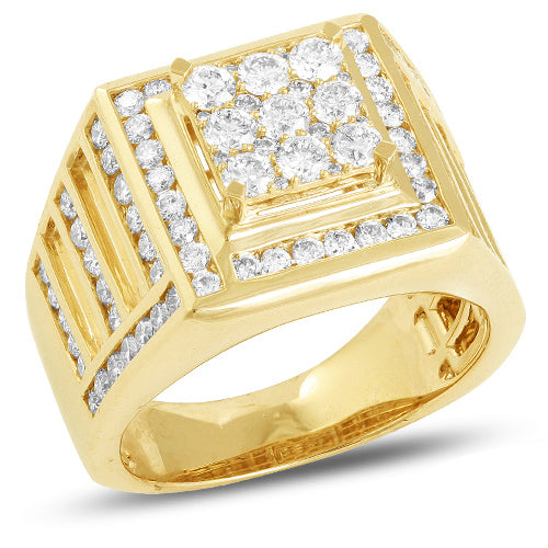 14KY 2.50CTW DIAMOND MENS 3-D SQUARE HEAD RING