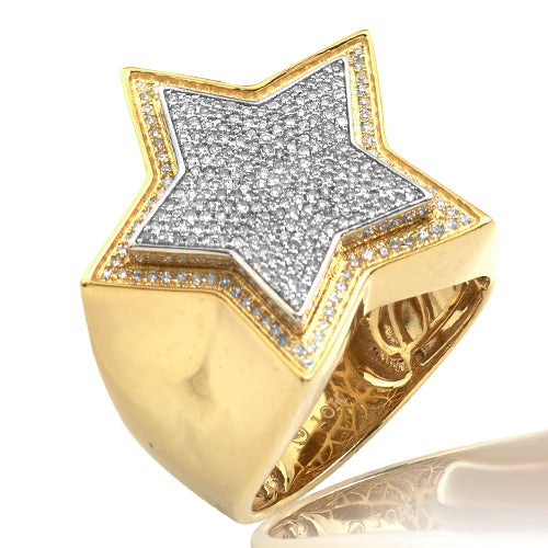 10KY+W 0.55CTW DIAMOND TWO TONE MENS STAR RING