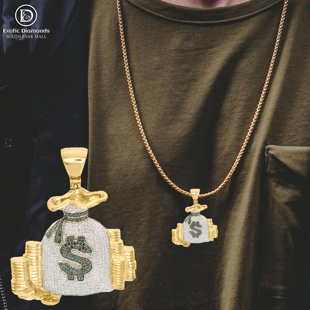 10k Yellow Gold Money Bag Pendant With 2.24CT Diamond