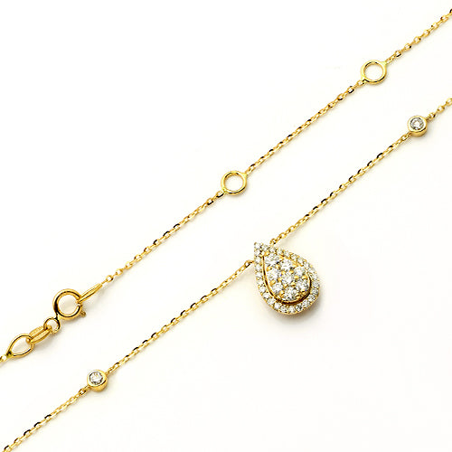 14KY 0.55CTW DIAMOND NECKLACE - BEADED CHAIN W/BEZ