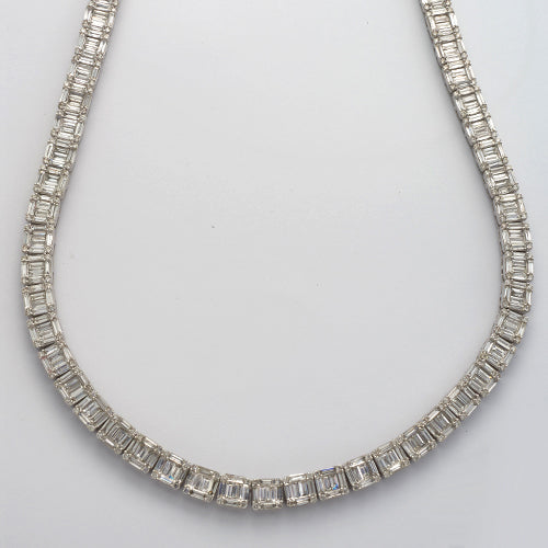 14KW 23.41CTW BAGUETTE SQUARE CLUSTER NECKLACE