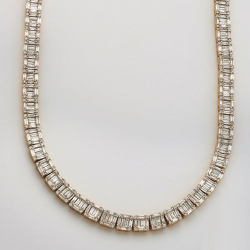 14KY 24.50CTW BAGUETTE SQUARE CLUSTER NECKLACE