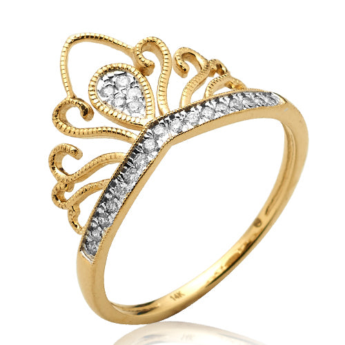 14KY 0.15CTW DIAMOND PRINCESS CROWN RING