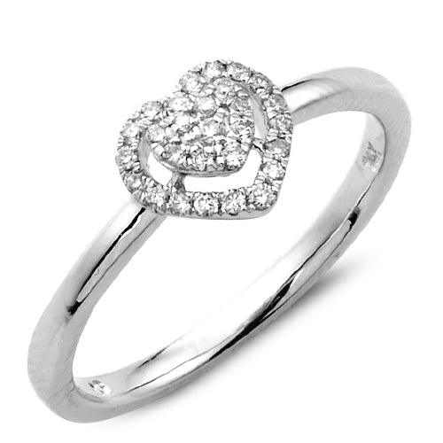 14KW 0.20CTW DIAMOND HEART RING WITH HEART HALO