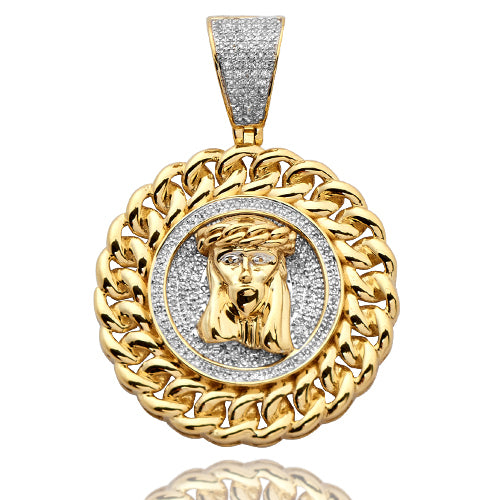10KY 0.50CTW DIAMOND JESUS HEAD MEDALLION WITH