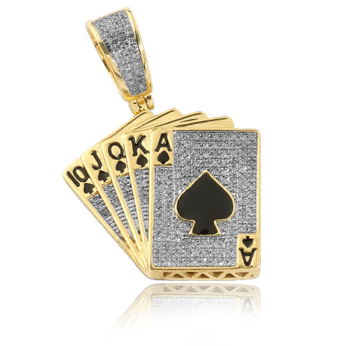 JINAO Iced Out Diamond Heart Spade Pendant Necklace - Simulated Lab Diamonds, 18K Gold Plated, 24" Chain, Great For Hip Hop & Parties