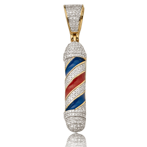 10KY 0.35CTW DIAMOND BARBER POLL PENDANT W/ENAMEL