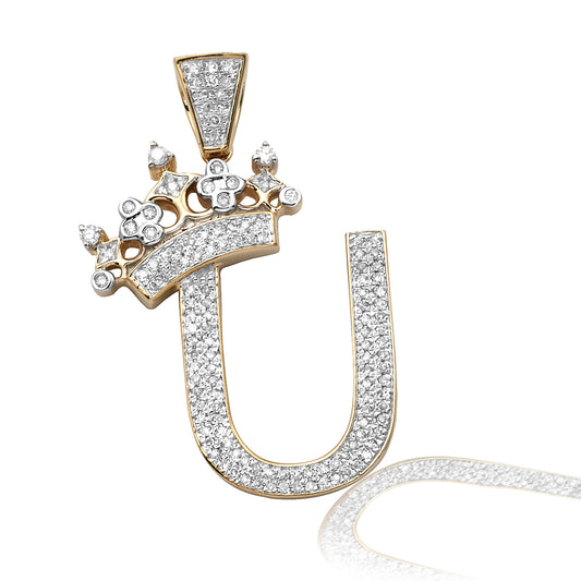 10KY 0.33CTW DIAMOND INITIAL WITH CROWN PENDANT