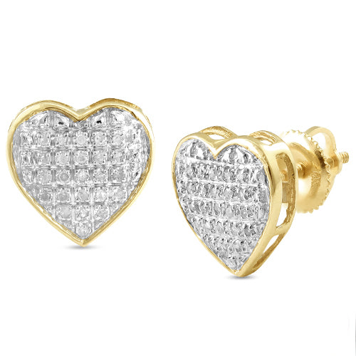 10KY 0.15CTW DIAMOND HEART DOME EARRINGS