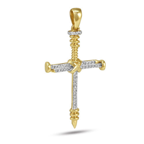 10KY 0.15CTW DIAMOND "NAILS" CROSS PENDANT