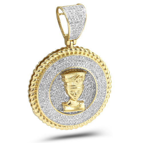 10KY 1.00CTW DIAMOND NEFERTITI MEDALLION WITH ROPE