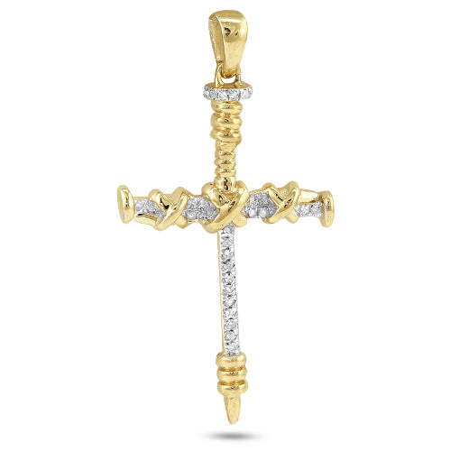 10KY 0.15CTW DIAMOND "NAILS" CROSS PENDANT