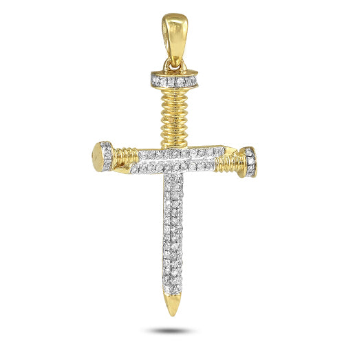 10KY 0.30CTW DIAMOND "NAILS" CROSS PENDANT