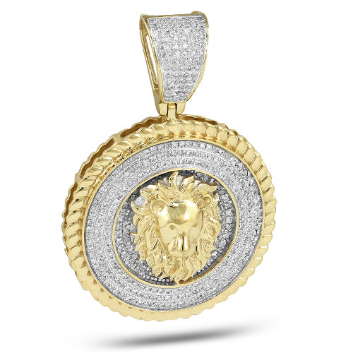 10KY 0.80CTW DIAMOND LION HEAD MEDALLION WITH ROPE