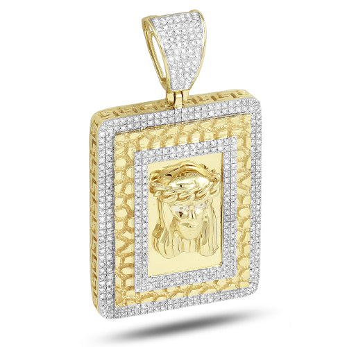 10KY 1.30CTW DIAMOND JESUS DOGTAG WITH NUGGET