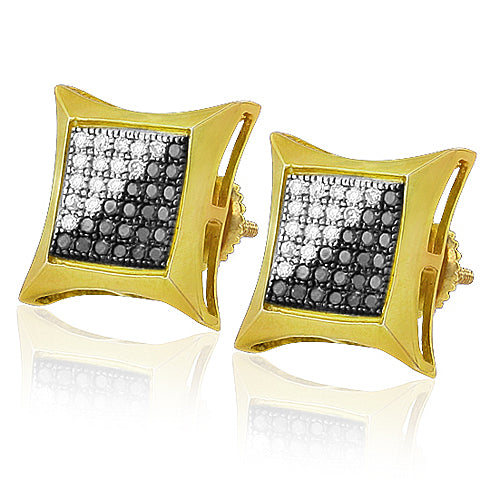 Yellow Silver 0.50CTW 1/2BLACK DIA KITE SHAPE ER