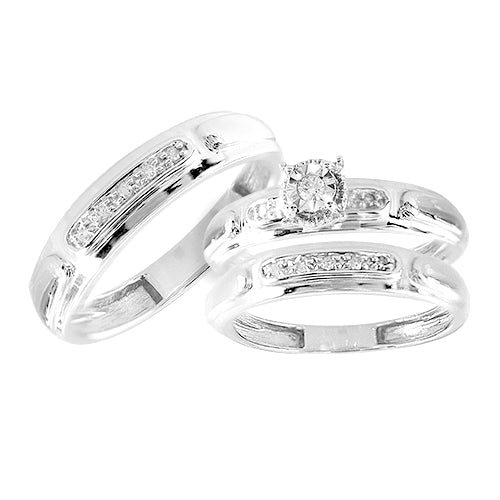 Sterling Silver 0.15CTW DIAMOND TRIO SET