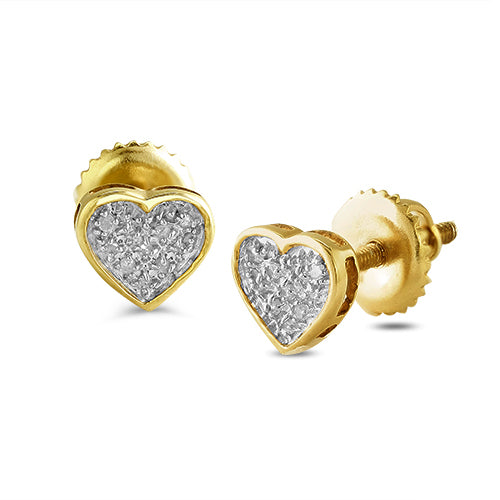 Yellow Silver 0.05CTW DIAMOND FLAT HEART EARRINGS